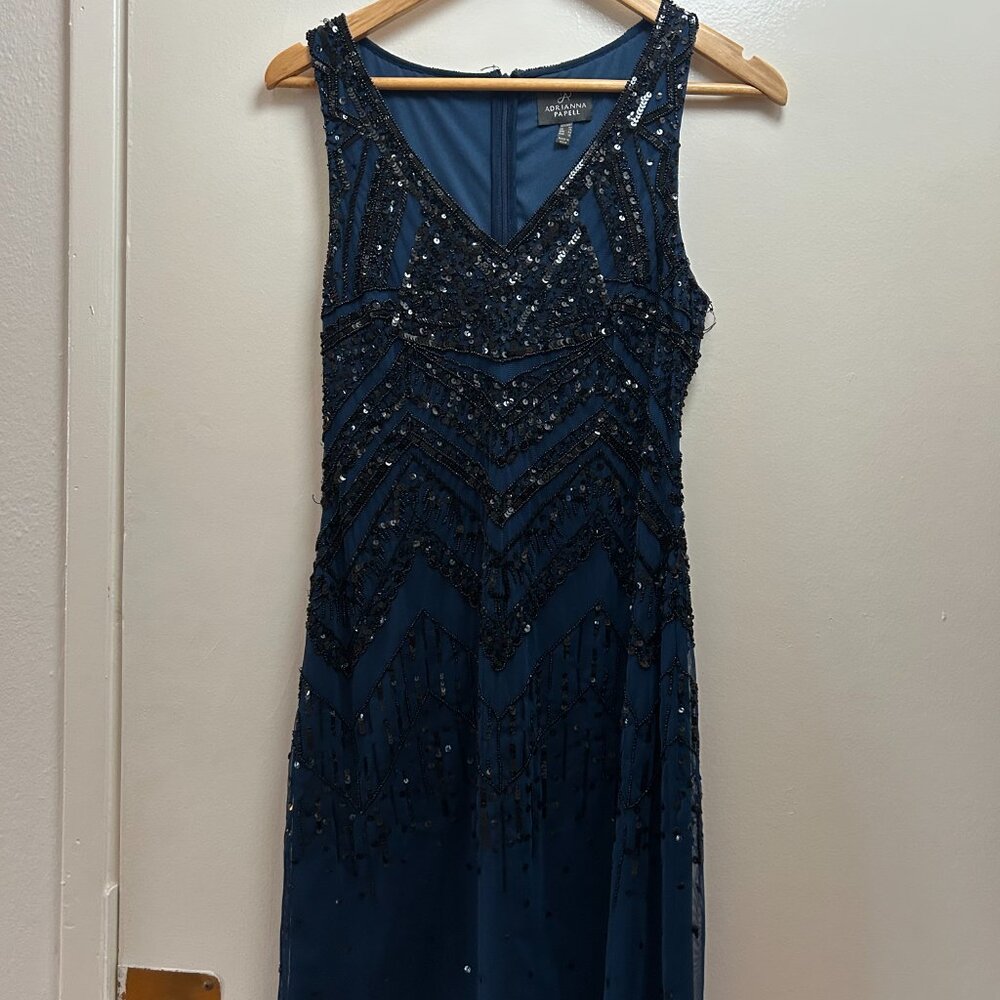 Adrianna Papell Midnight Blue & Black Sequin Cocktail Dress